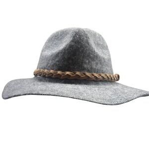 Powder Gray Wool Blend Outback‎ Hat with Braided Suede Leather Band  Wool blend